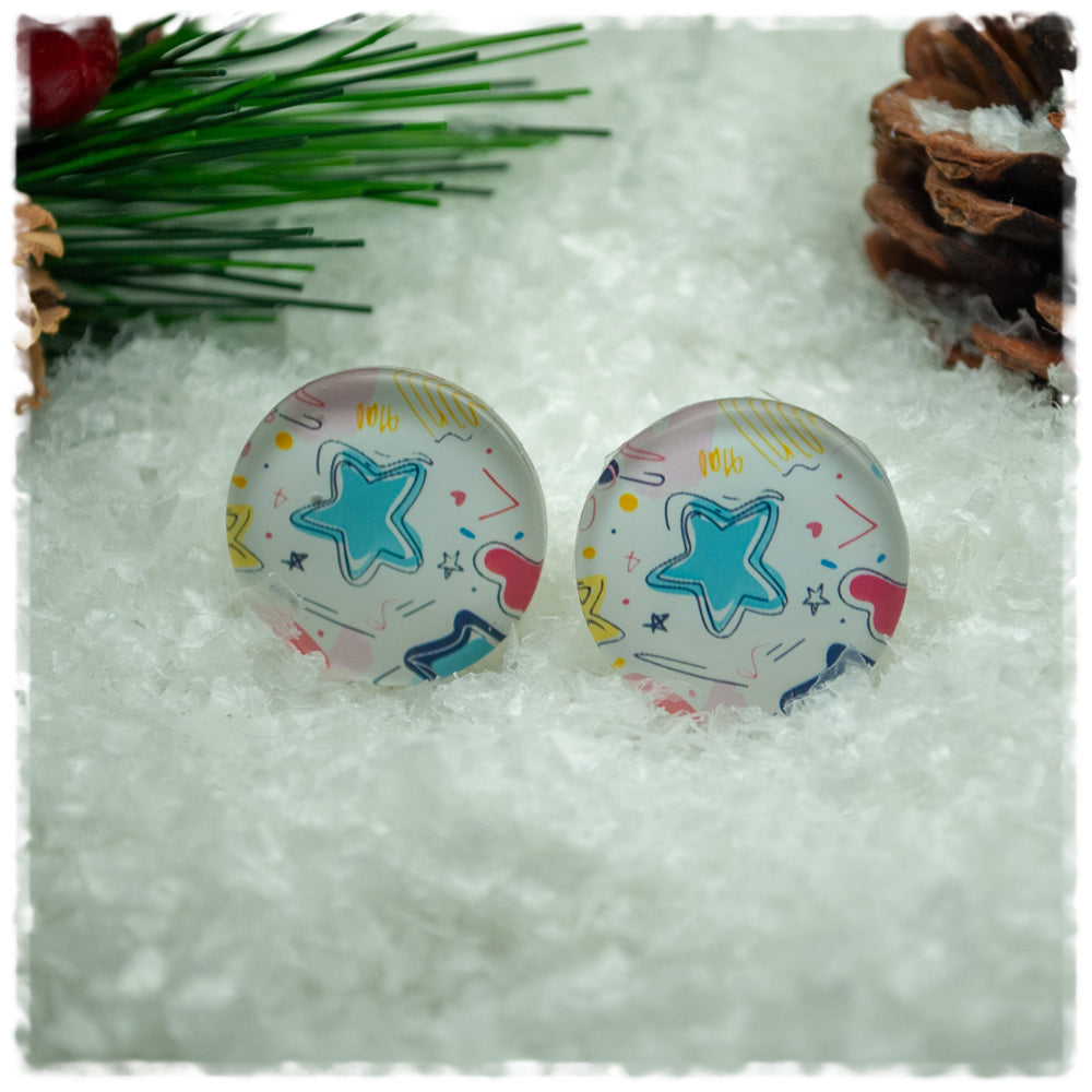 Ohrringe in 20 mm weiß mit Sternen