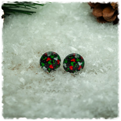 Ohrringe schwarz mit Mäusen in rot, grün und weiß