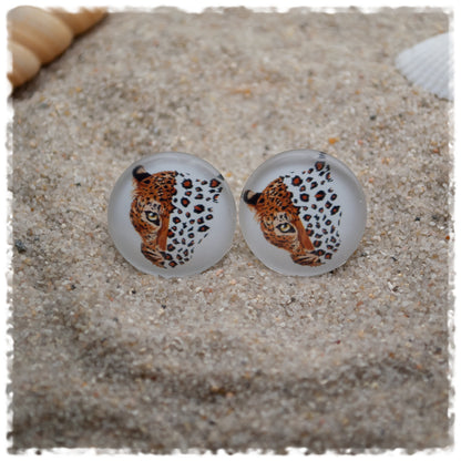Ohrringe weiß mit Leopard und Leoprint