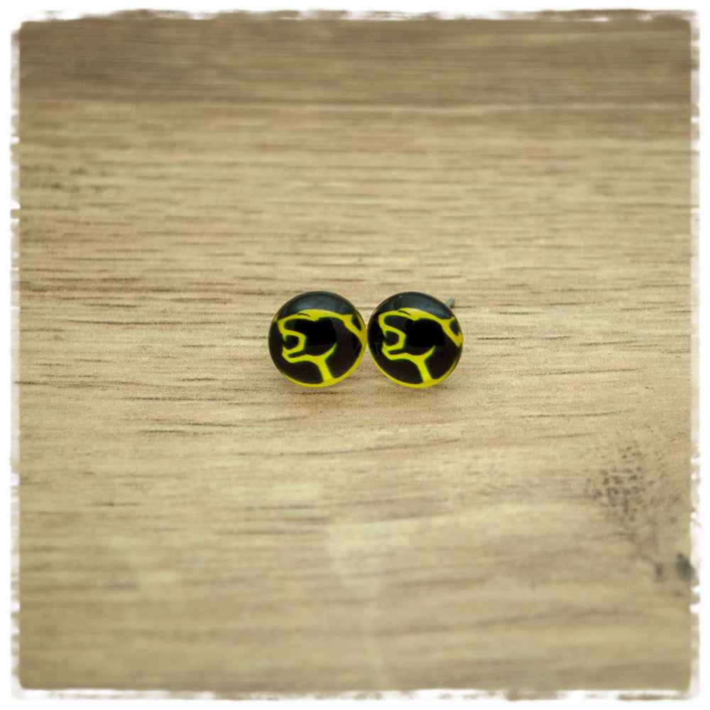 Ohrringe in 10 mm schwarz mit gelber Raubkatze