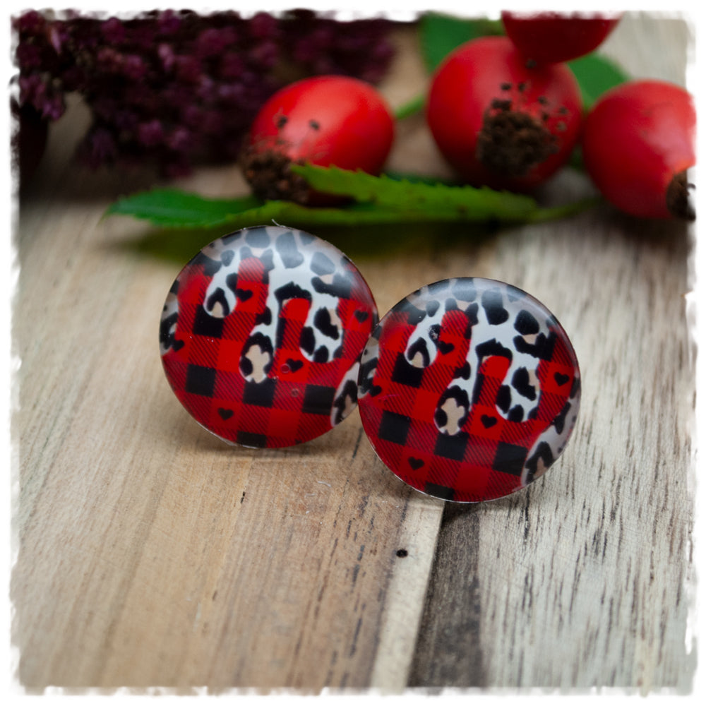 Ohrringe in 20 mm schwarz weißes Leoprint und schwarz rot kariert