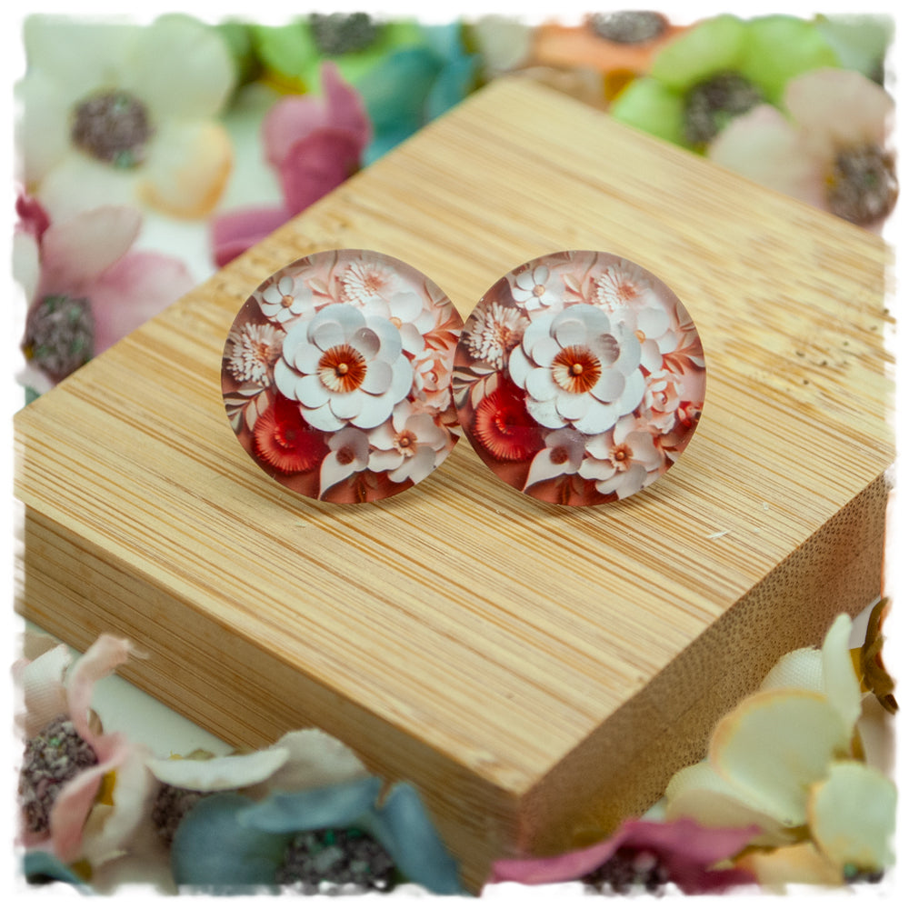 Ohrringe apricot mit beigen Blüten - Jackelina