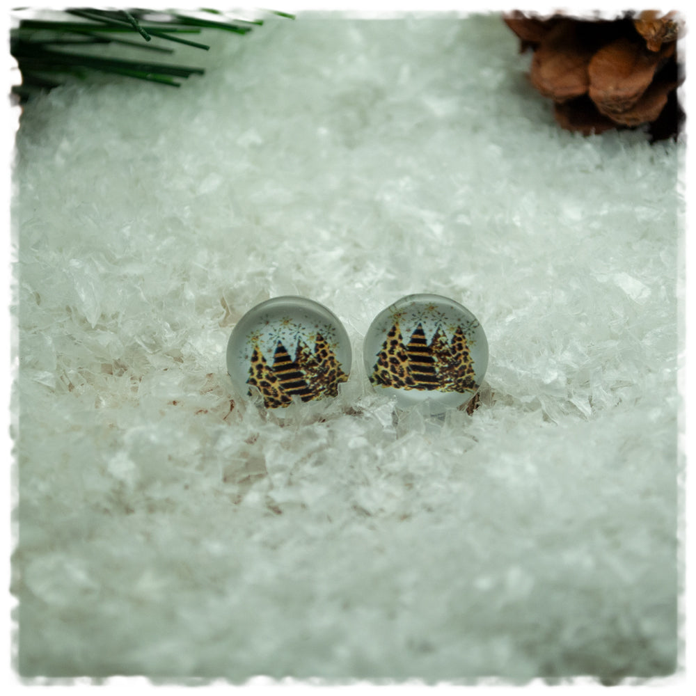 Ohrringe beige mit Leoprinttannenbäumen