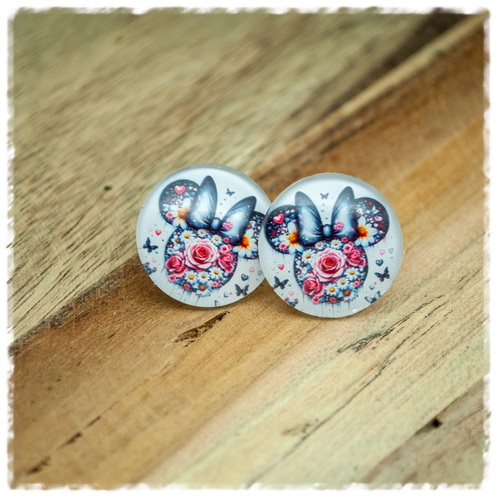 Ohrringe in 20 mm Maus mit Schleife und Blüten mit 925er Silber