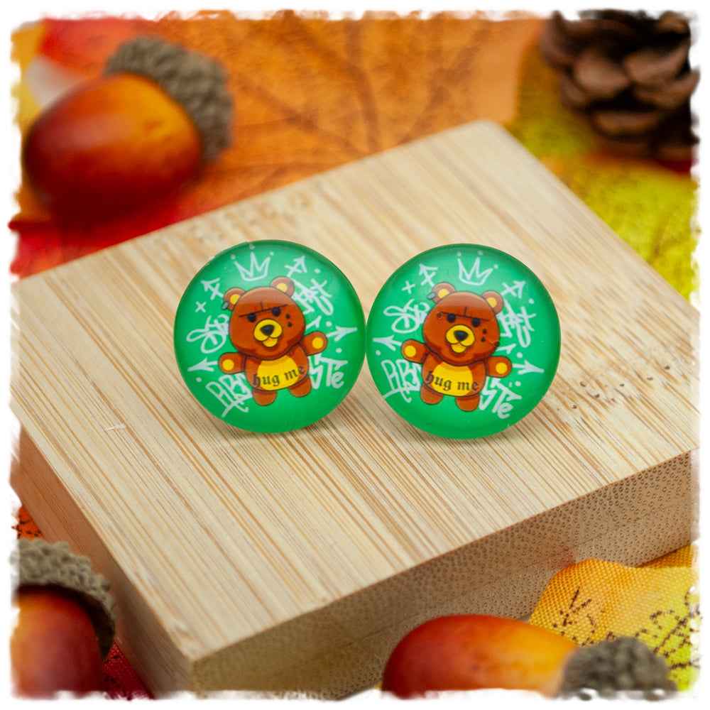 Ohrringe in 20 mm grün mit Teddy