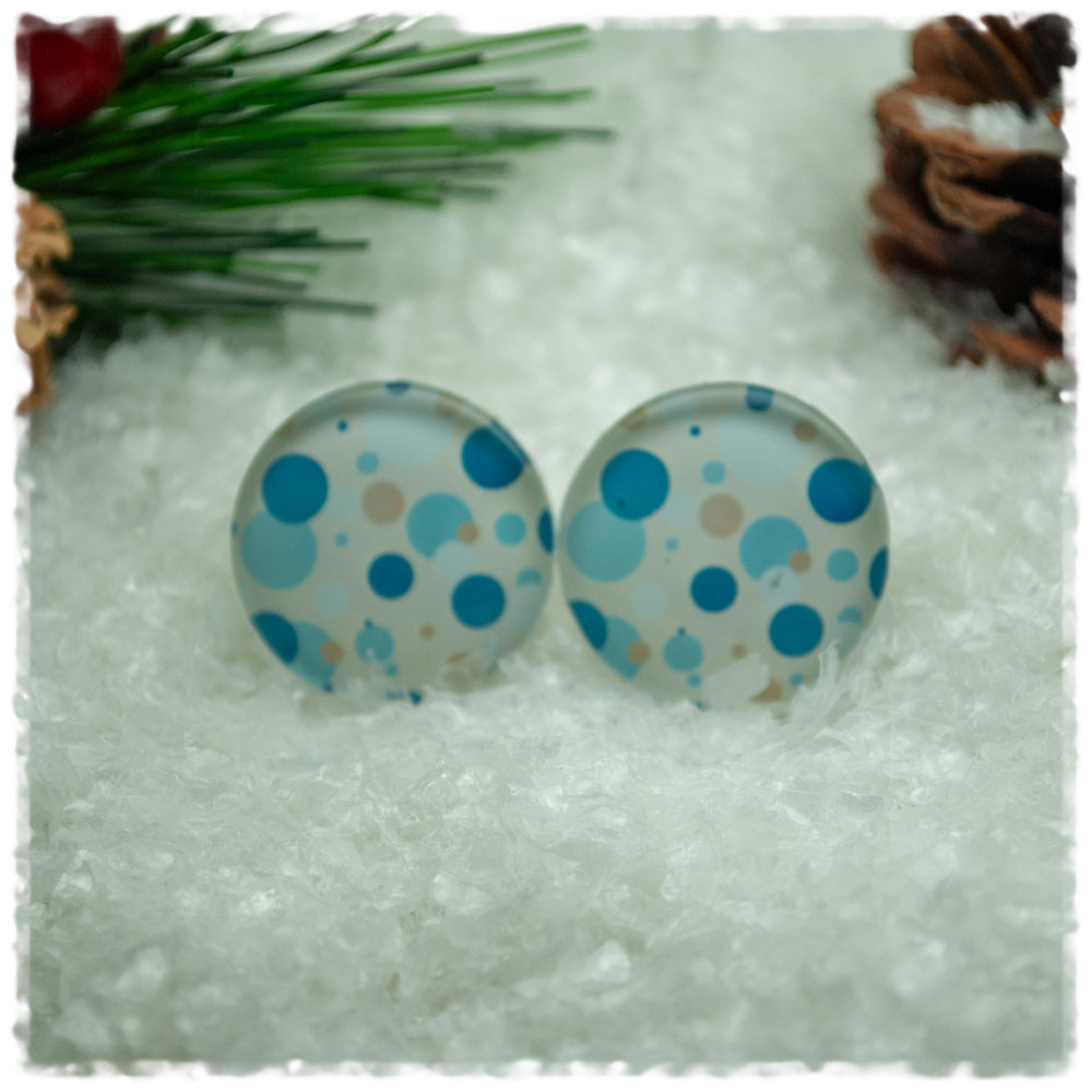 Ohrringe beige mit blauen und braunen Punkten