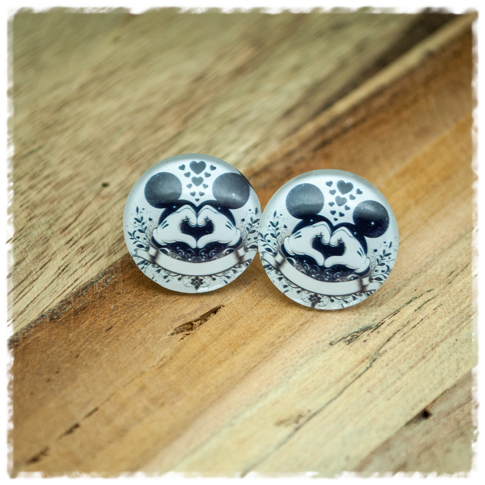 Ohrringe in 20 mm Maus mit Lovehands mit 925er Silber