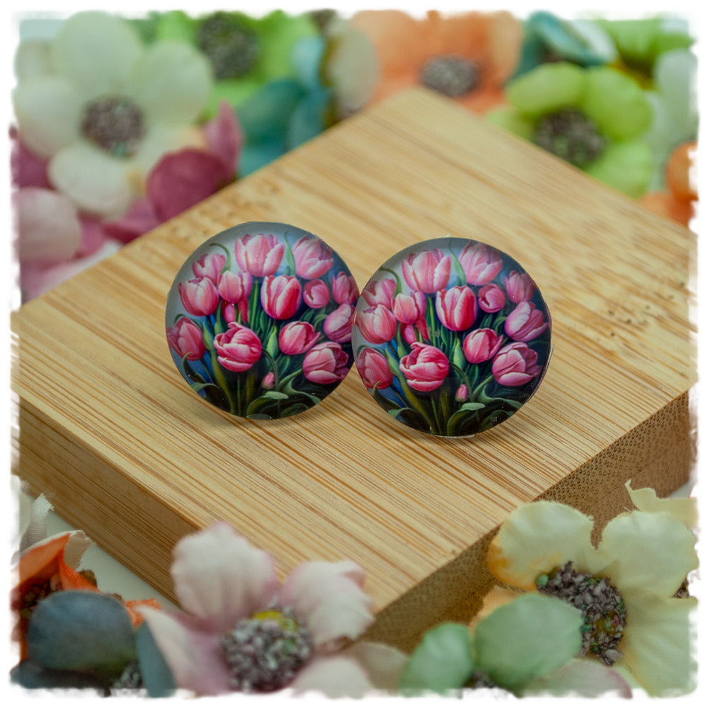 Ohrringe grau mit rosa Tulpen - Jackelina