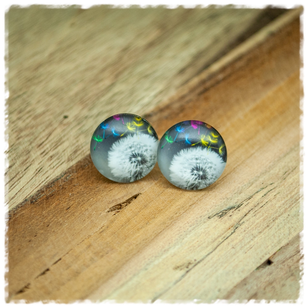 Ohrringe in 16 mm grau mit Pusteblume mit 925er Silber
