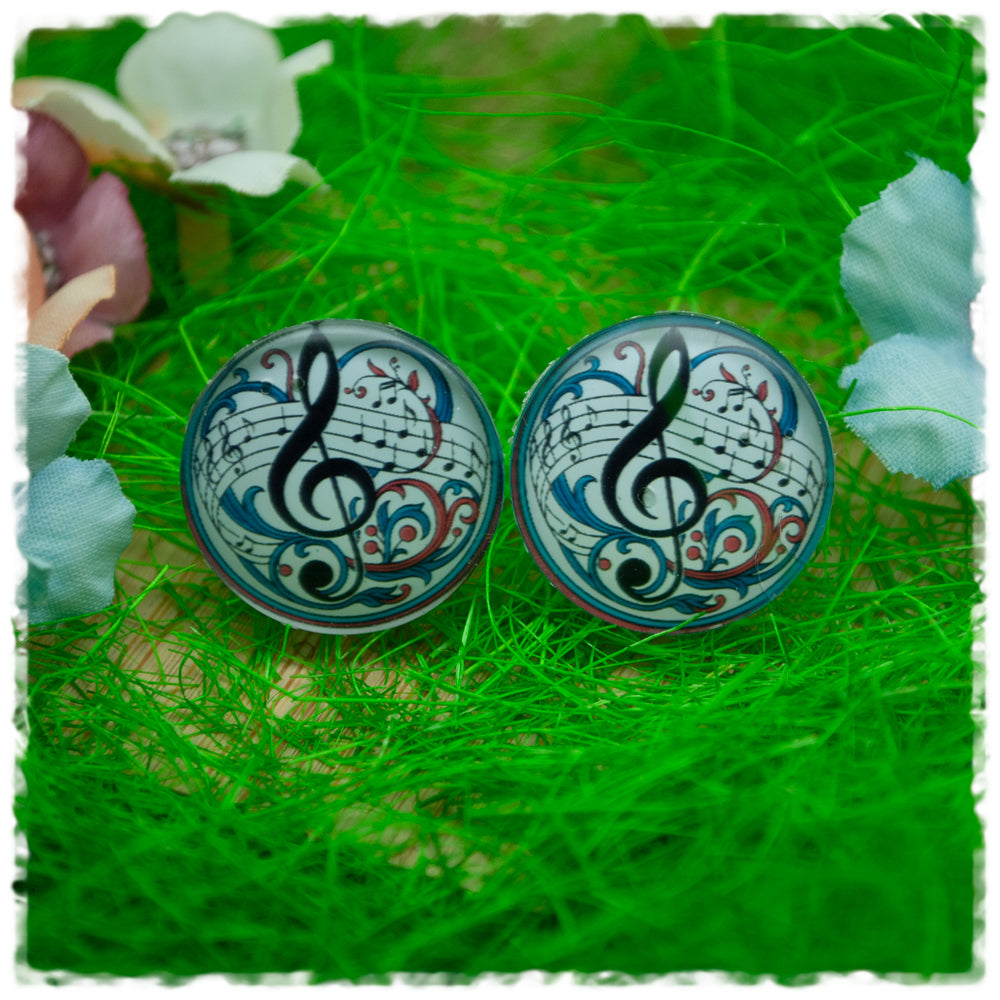 Ohrringe beige petrol mit Notenschlüssel