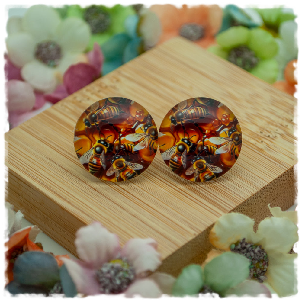 Ohrringe in 20 mm mit Bienen und Wabe - Jackelina