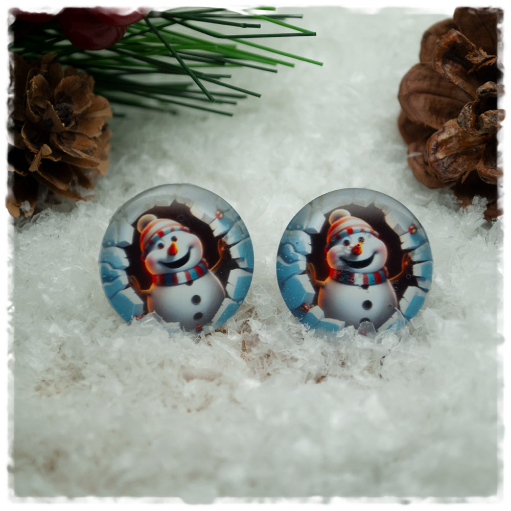 Ohrringe in 20 mm hellblau mit Schneemann
