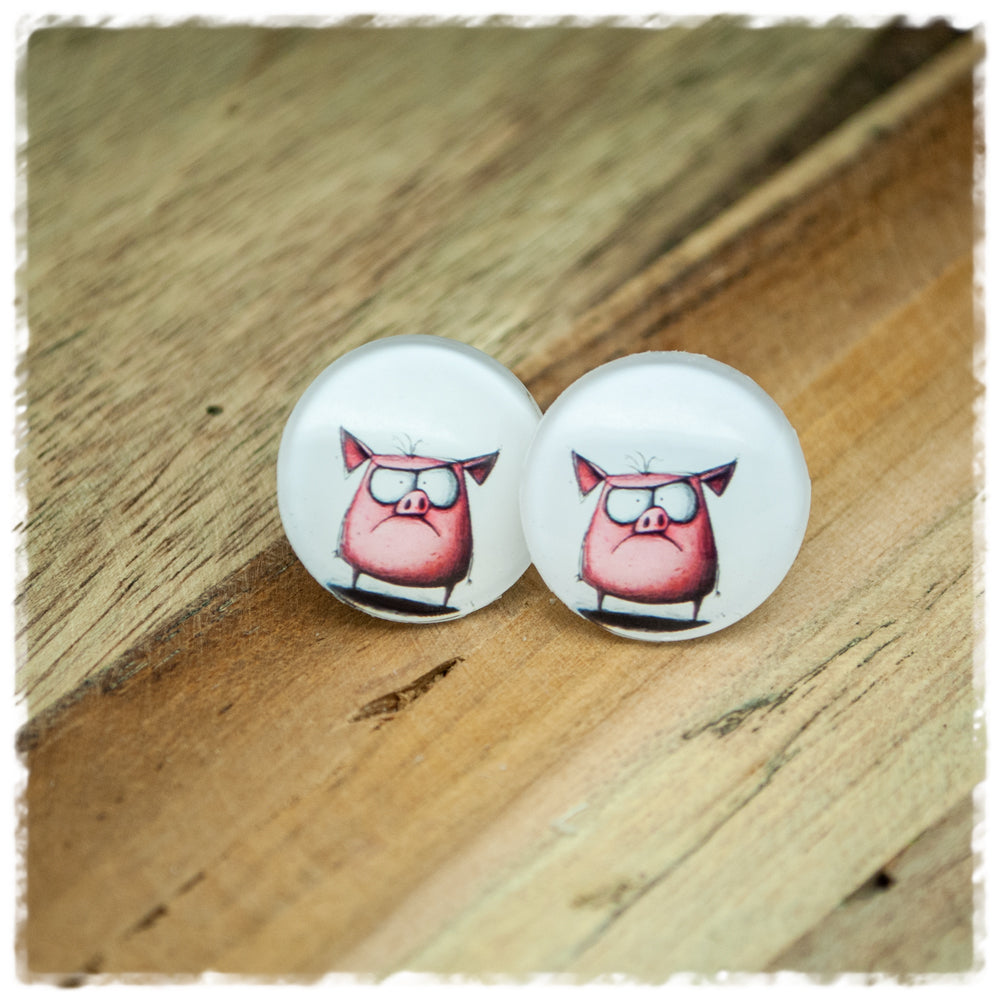 Ohrringe in 20 mm weiß mit Schweinchen