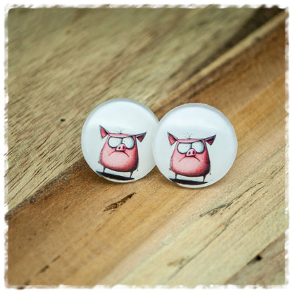 Ohrringe grau mit kleinem Schwein