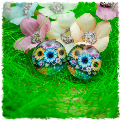 Ohrringe bunt gemustert mit Blumen