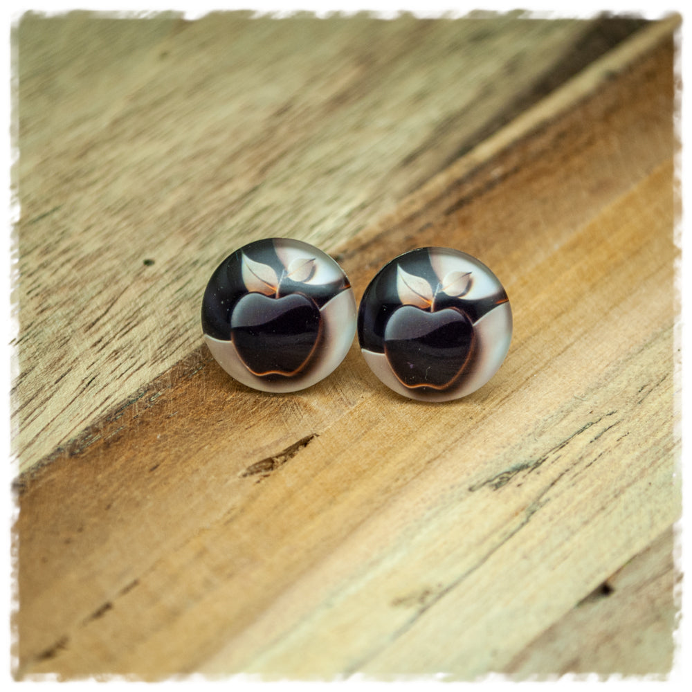 Ohrringe in 16 mm braun beige mit Apfel mit 925er Silber