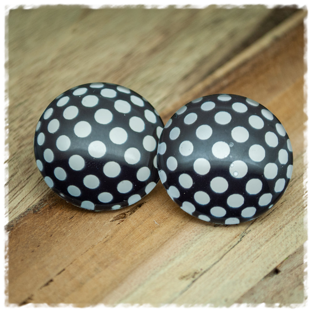 Ohrringe in 30 mm schwarz mit weißen Punkten