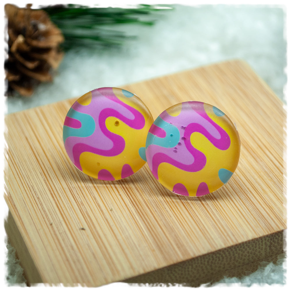 Ohrringe in 20 mm pink gelb gemustert