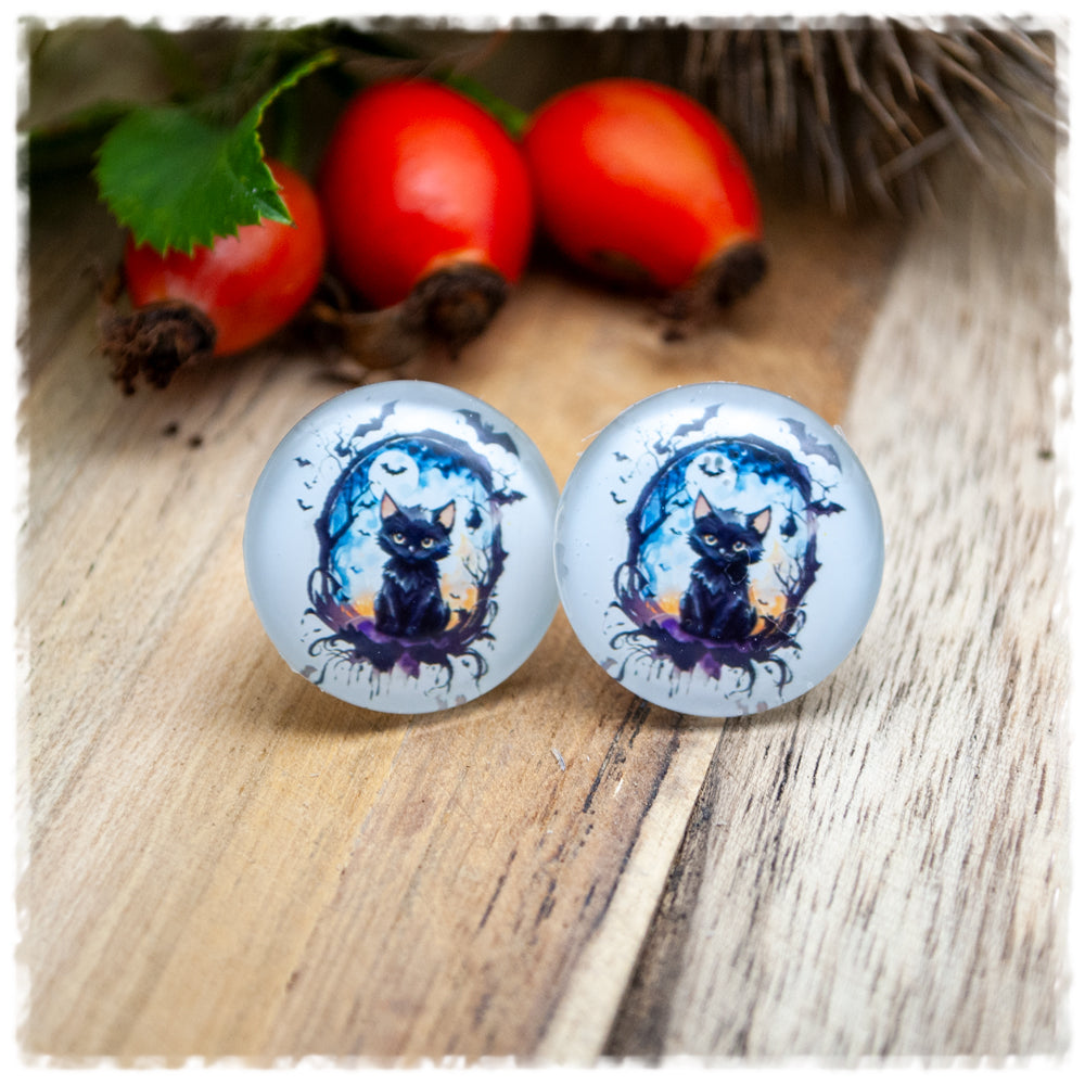 Ohrringe in 20 mm weiß mit Katze