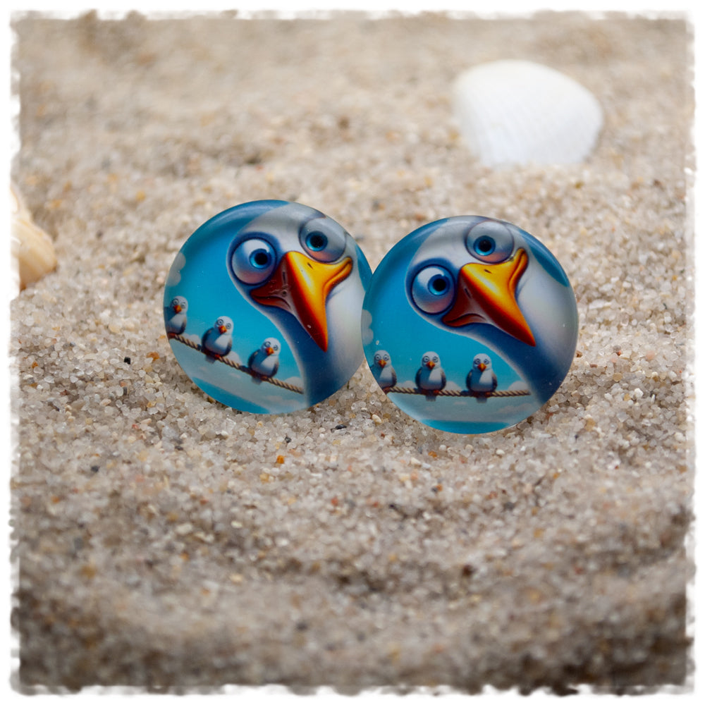 Ohrringe in 20 mm hellblau mit Möwen