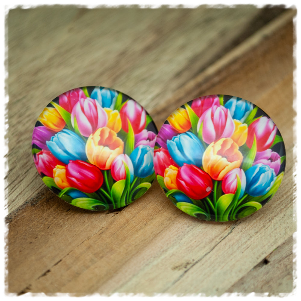 Ohrringe in 30 mm bunte Tulpen