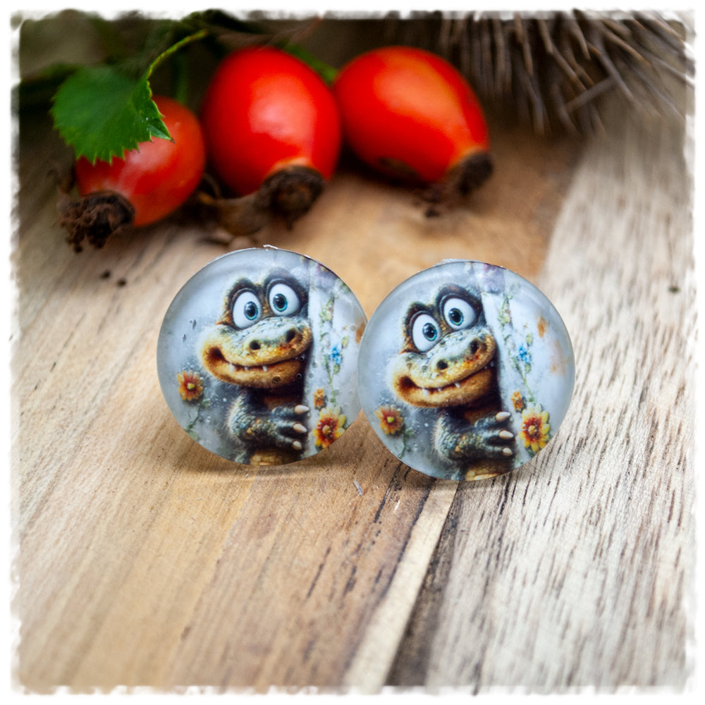 Ohrringe grau mit Krokodil