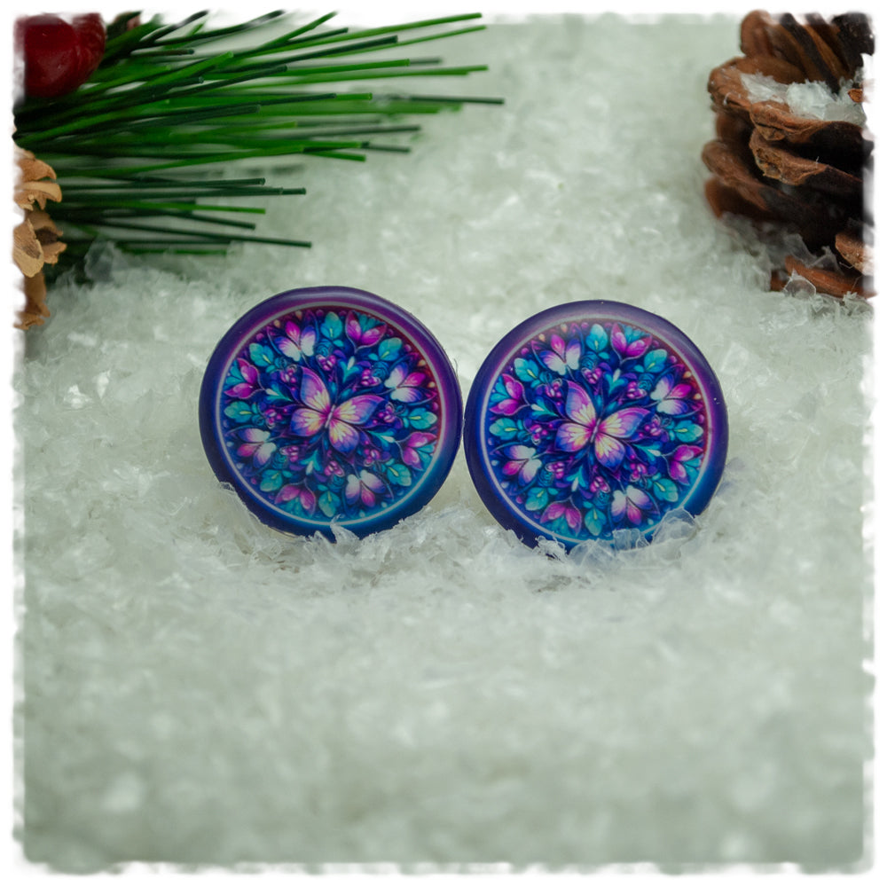 Ohrringe in 20 mm violett mit Schmetterling