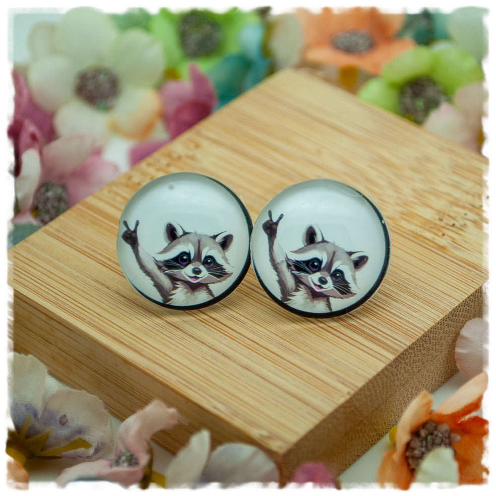 Ohrringe weiß mit Waschbär - Jackelina