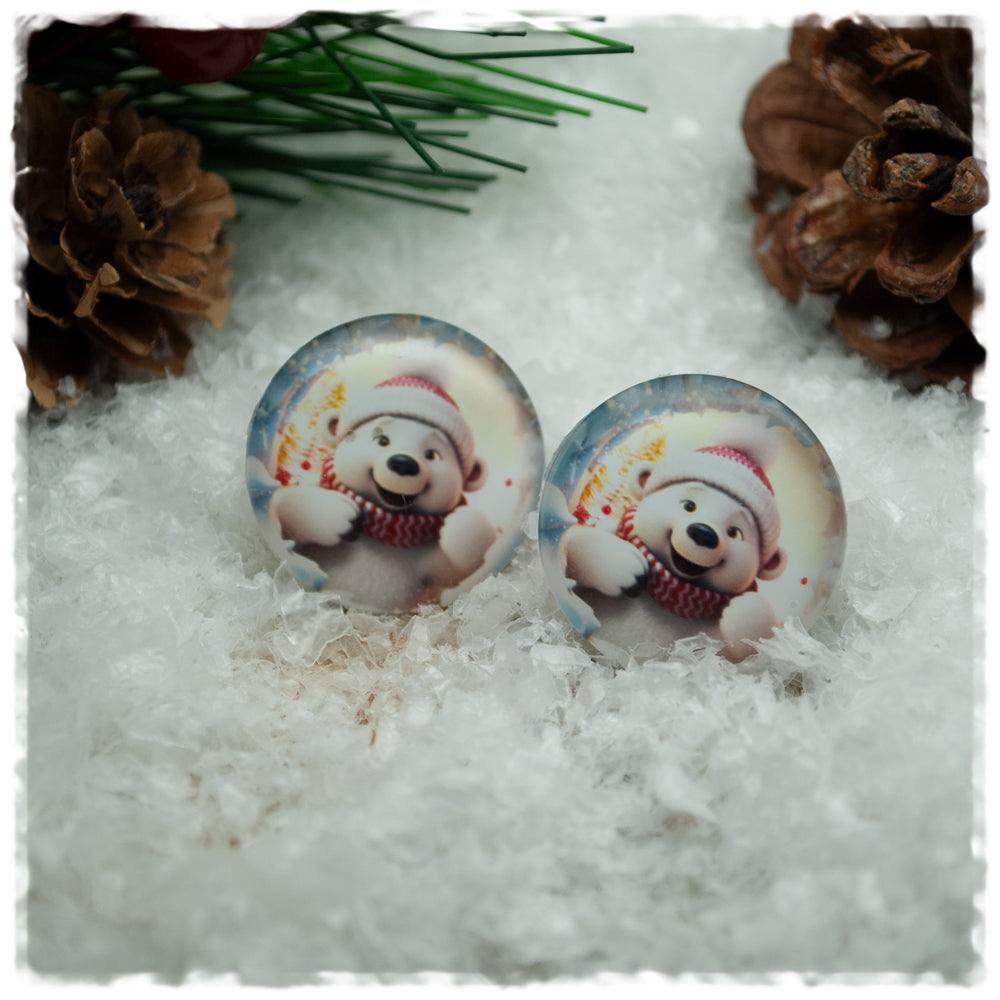 Ohrringe Schneemann mit rot weißer Mütze und rotem Schal