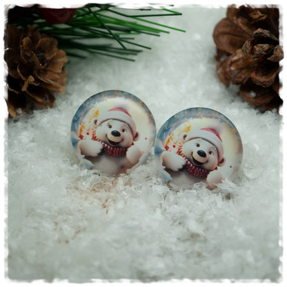 Ohrringe Schneemann mit rot weißer Mütze und rotem Schal