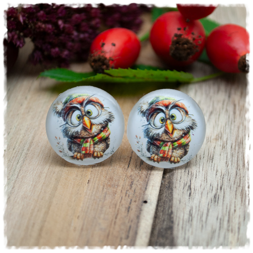 Ohrringe weiß mit Wintereule