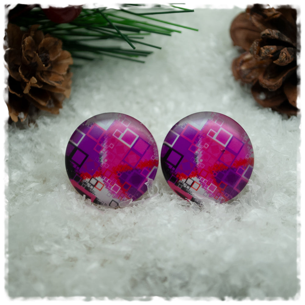 Ohrringe pink - lila- grau gemustert