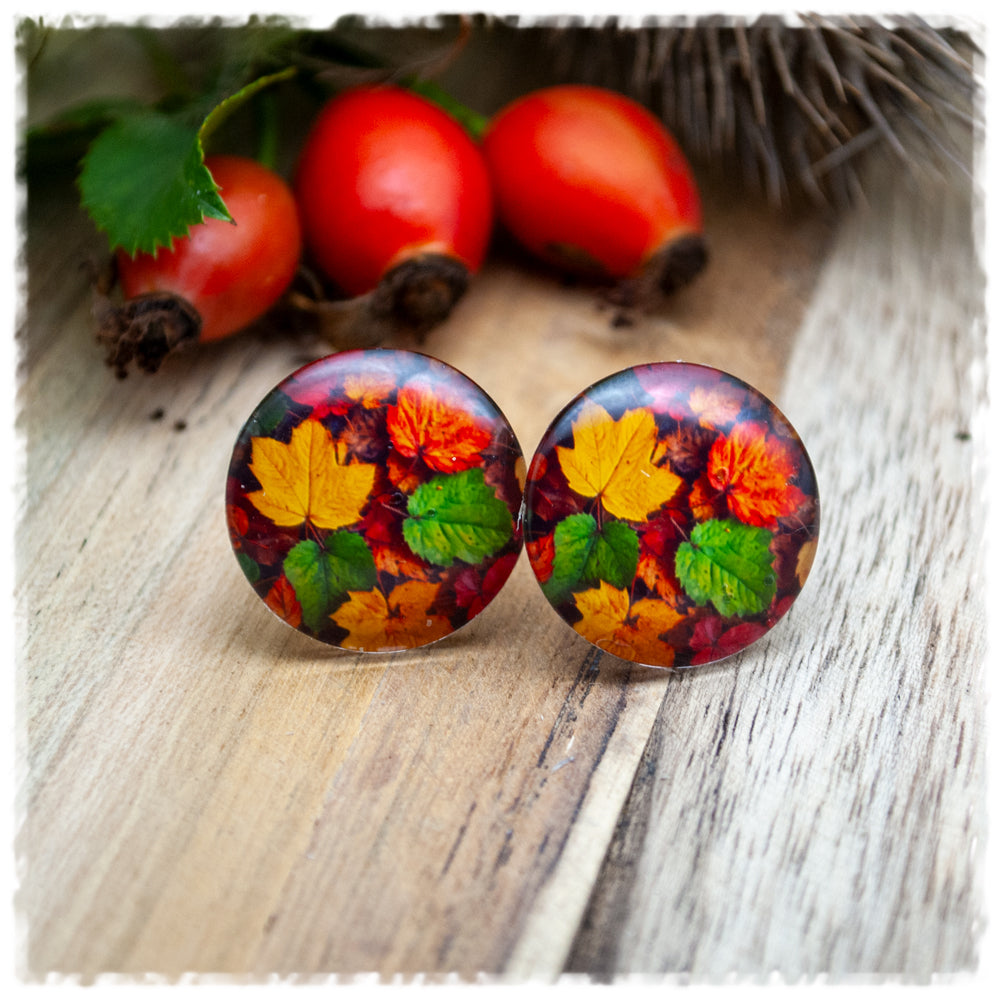 Ohrringe mit buntem Herbstlaub