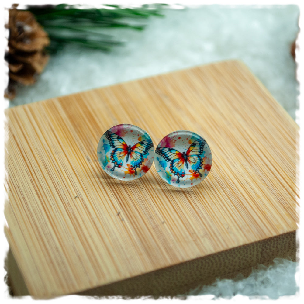 Ohrringe in 12 mm weiß bunt mit Schmetterling