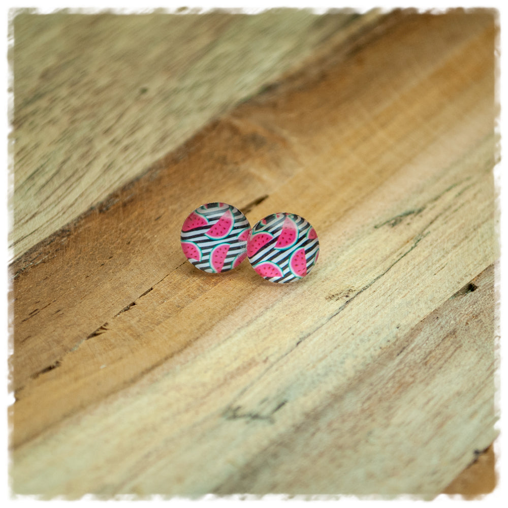 Ohrringe in 10 mm schwarz weiß mit Melonen