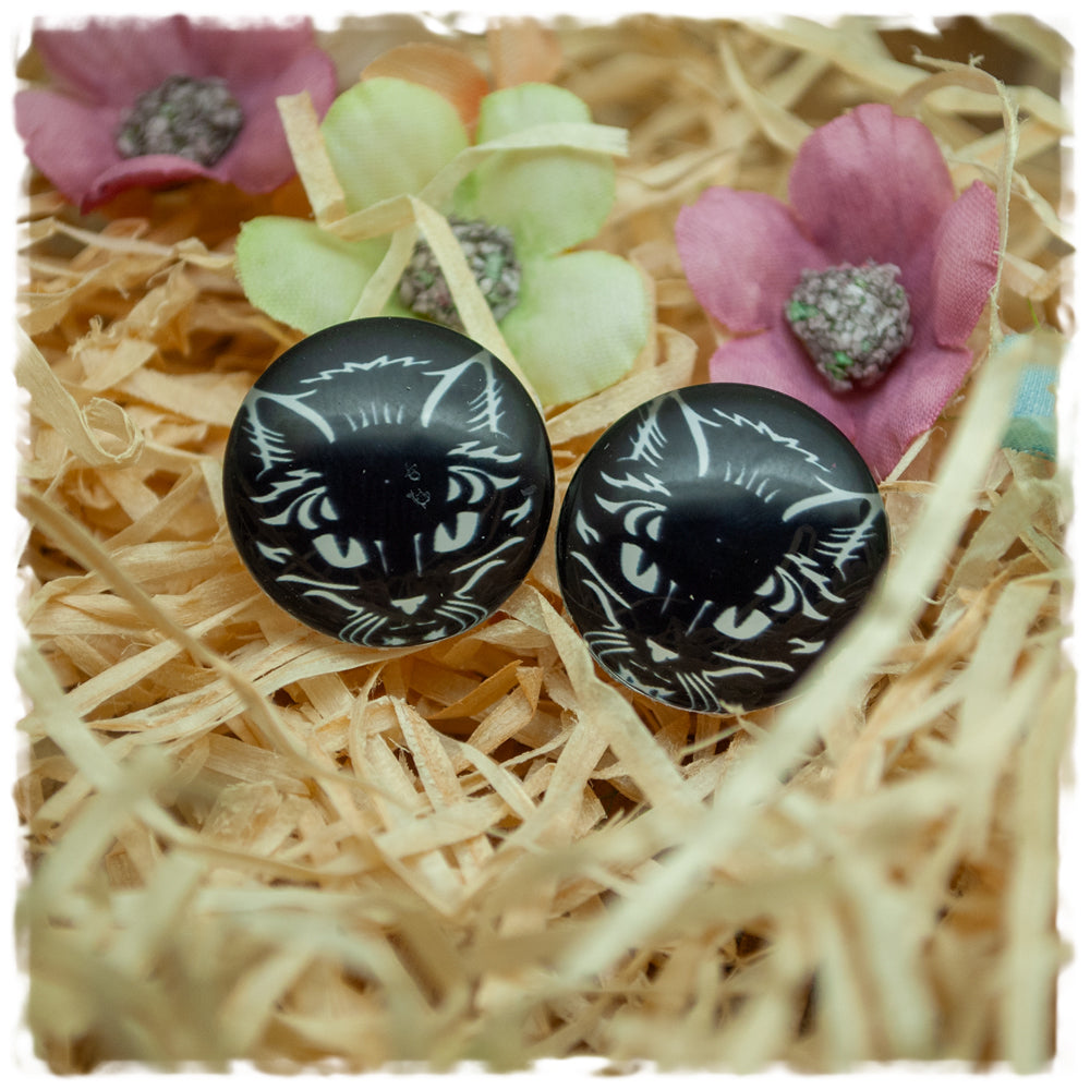Ohrringe schwarz mit weißer Katze