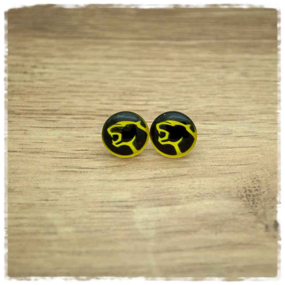 Ohrringe in 12 mm schwarz mit gelber Raubkatze