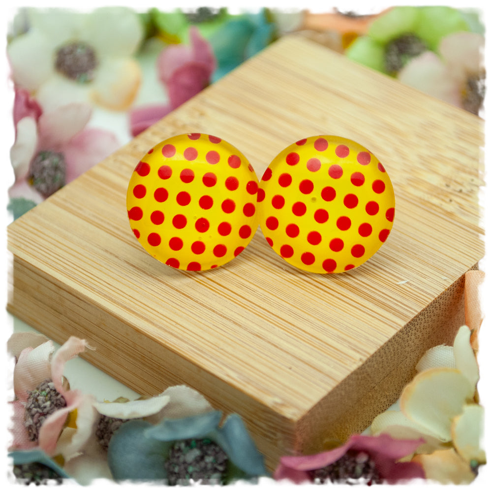 Ohrringe gelb mit roten Punkten - Jackelina