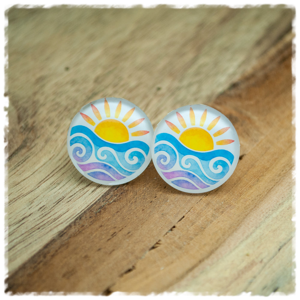 Ohrringe weiß mit Sonne und Meer