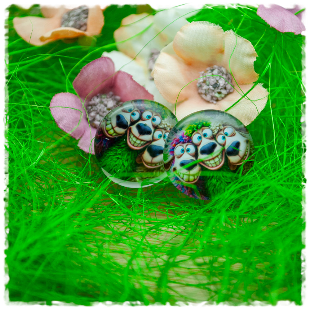 Ohrringe in 18 mm drei bunte Schafe