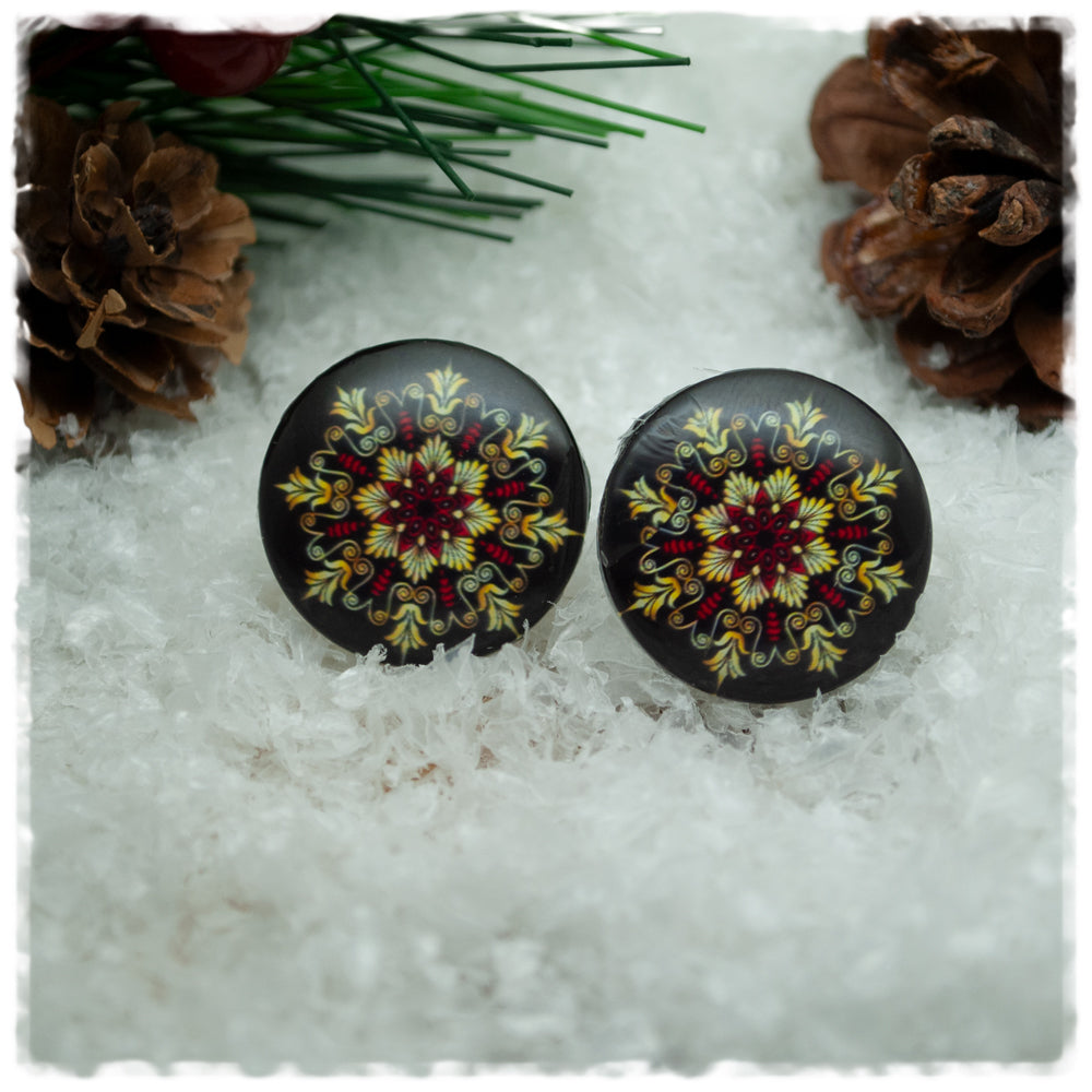 Ohrringe in 20 mm schwarz mit goldenem Ornament