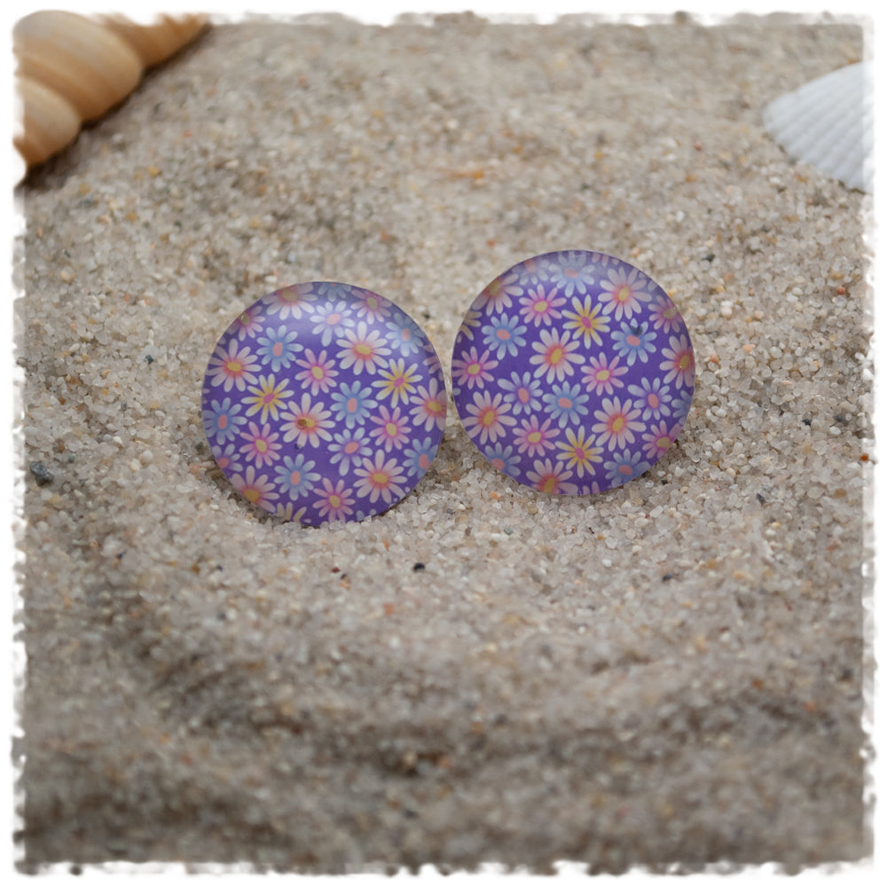 Ohrringe in 20 mm lila mit Blüten