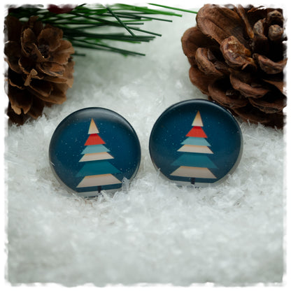 Ohrringe petrol mit mehrfarbigem Tannenbaum