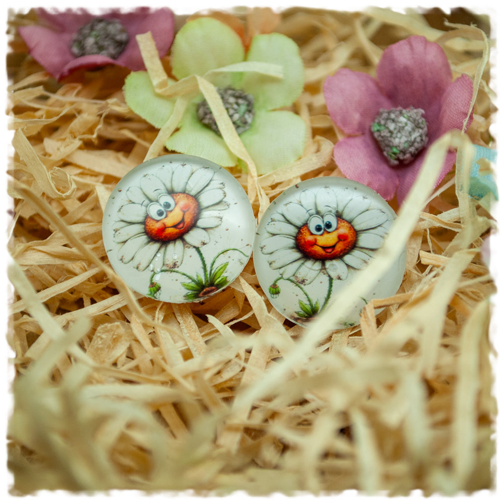 Ohrringe in 20 mm weiß mit Blume
