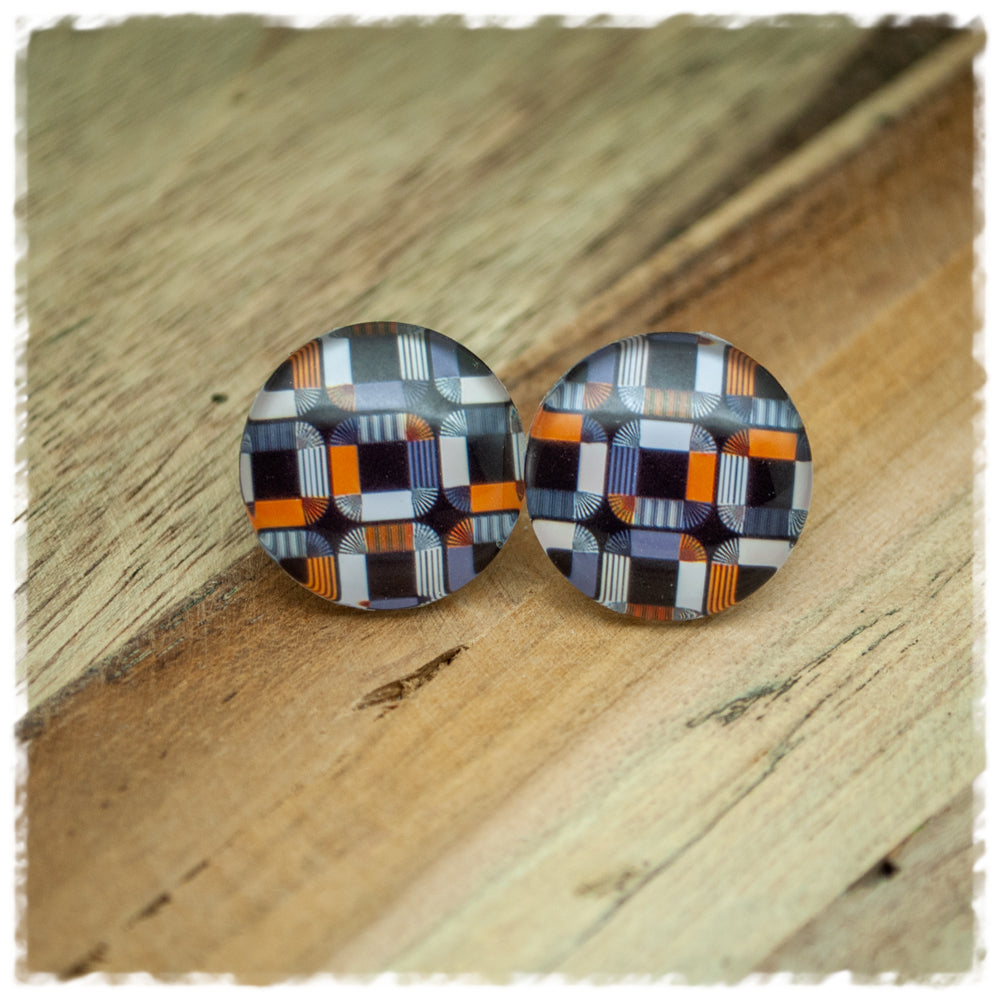 Ohrringe in 20 mm grau orange gemustert