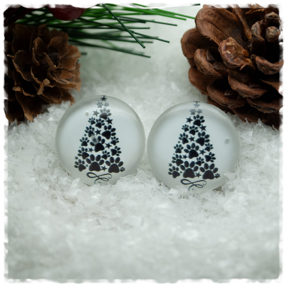 Ohrringe weiß mit Hundepfotenweihnachtsbaum