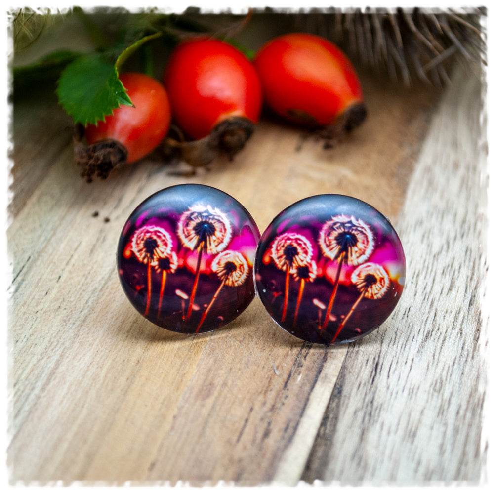 Ohrringe braun pink mit Pusteblumen