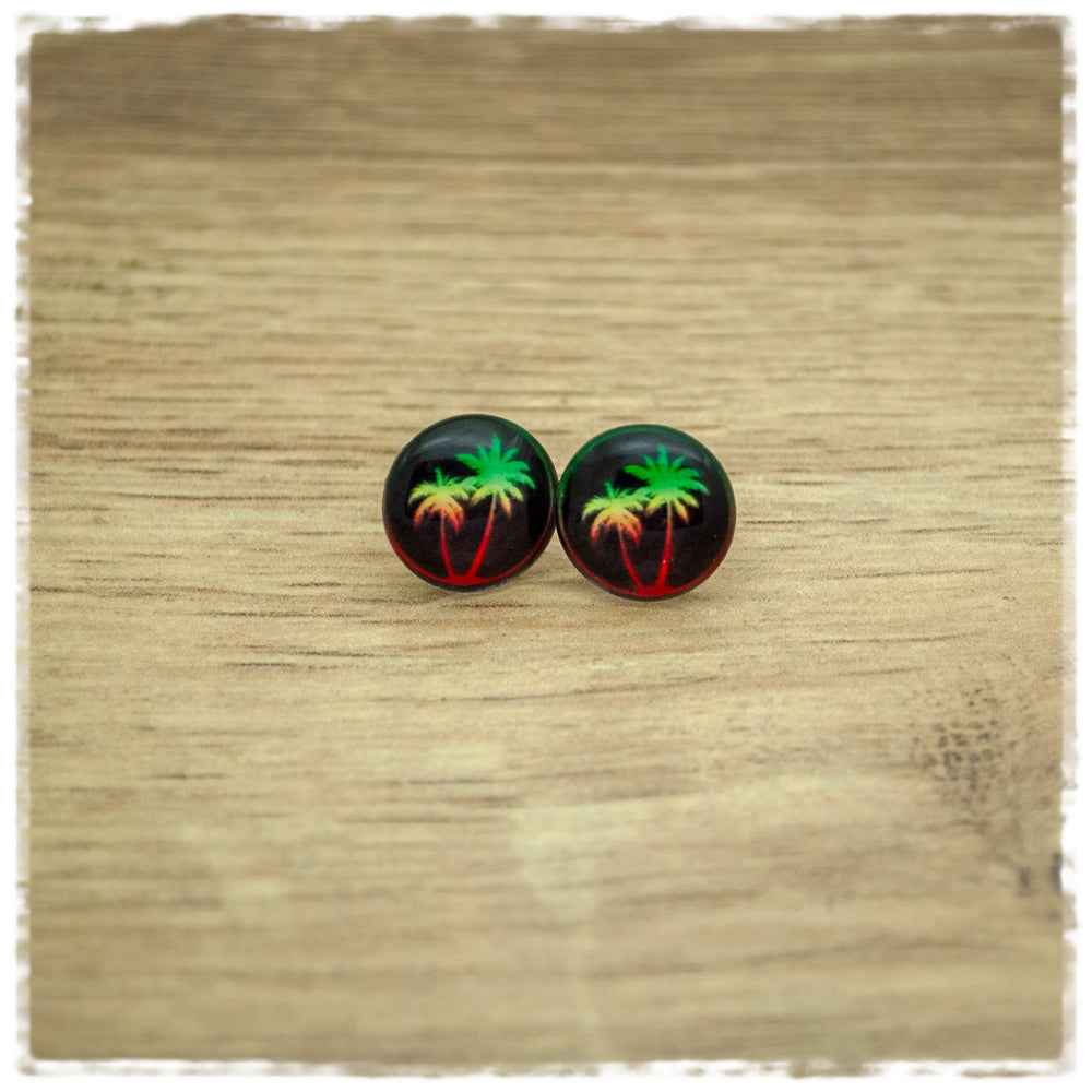 Ohrringe in 12 mm schwarz mit bunten Palmen