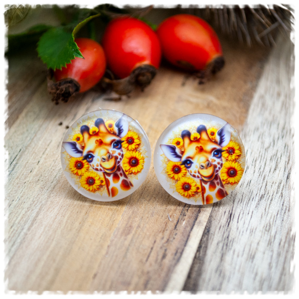Ohrringe mit Sonnenblumen und Giraffe