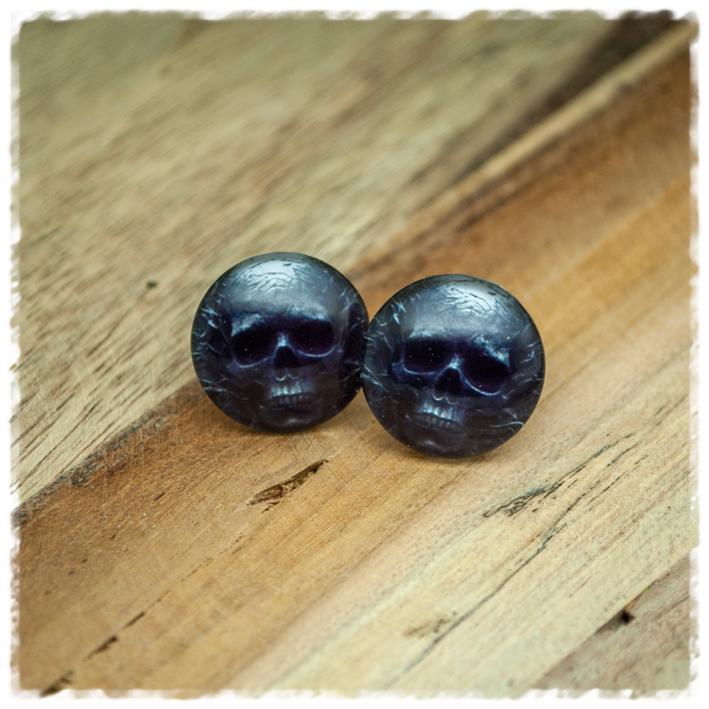 Ohrringe in 18 mm schwarz mit Totenkopf
